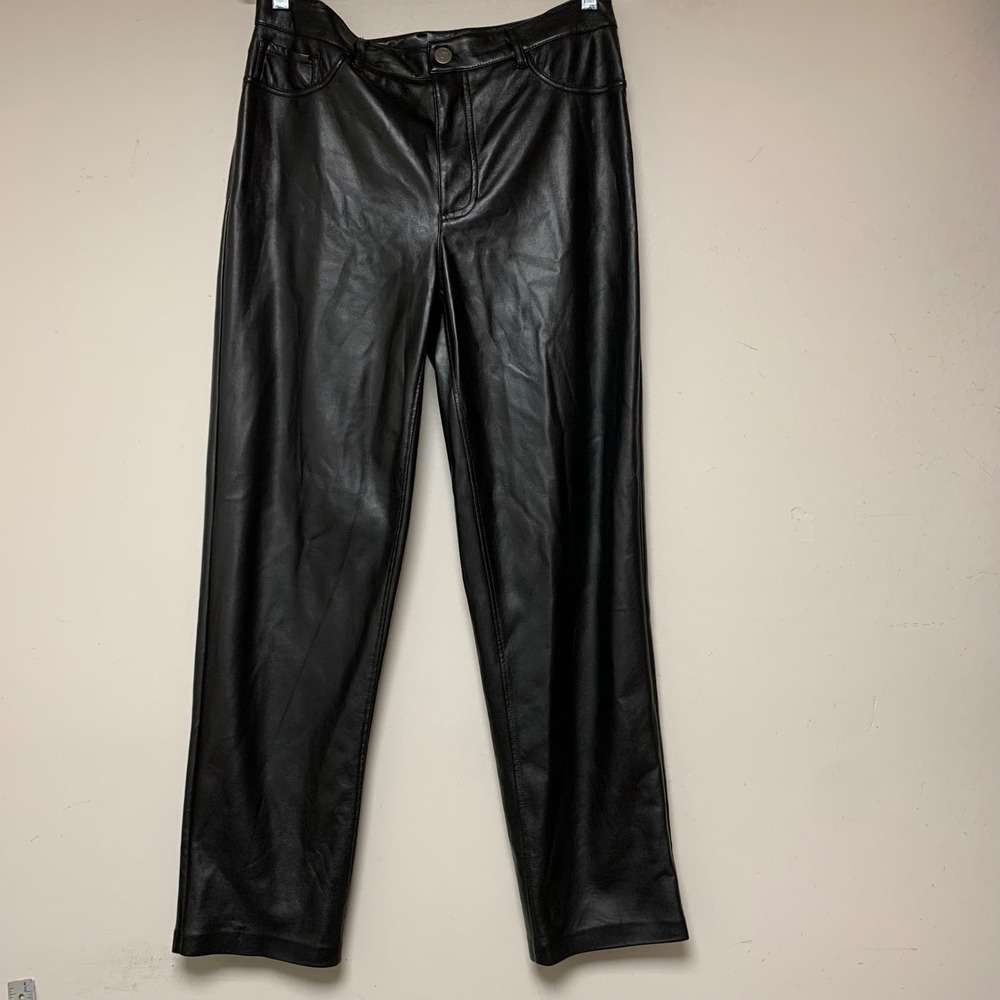 Joie Faux Leather Pants Womens 8 Black Excellent Straight Leg Vegan 5-Pocket